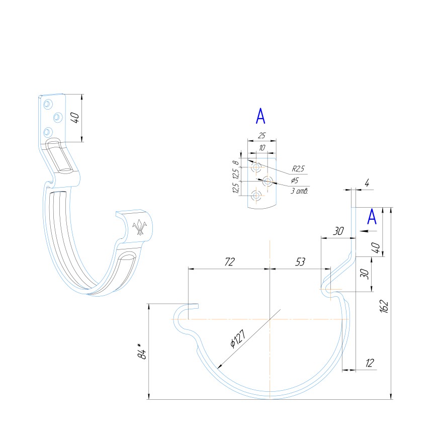Крюк короткий усиленный модернизированный с комплектом крепления Aquasystem, PU MATT, RAL 8017 Коричневый 125/90 купить в Ростове